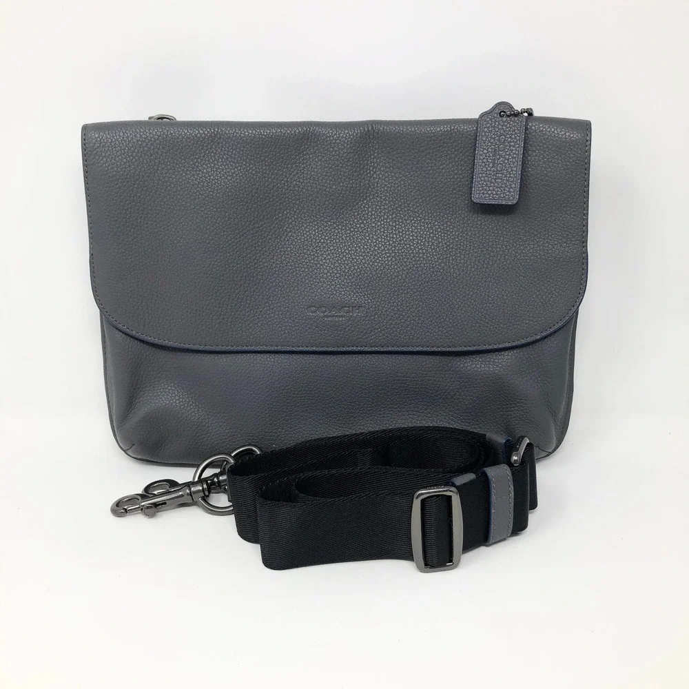 Coach Metropolitan Soft Flap Messenger 76196 Gray Pebble Leather Crossbody Men